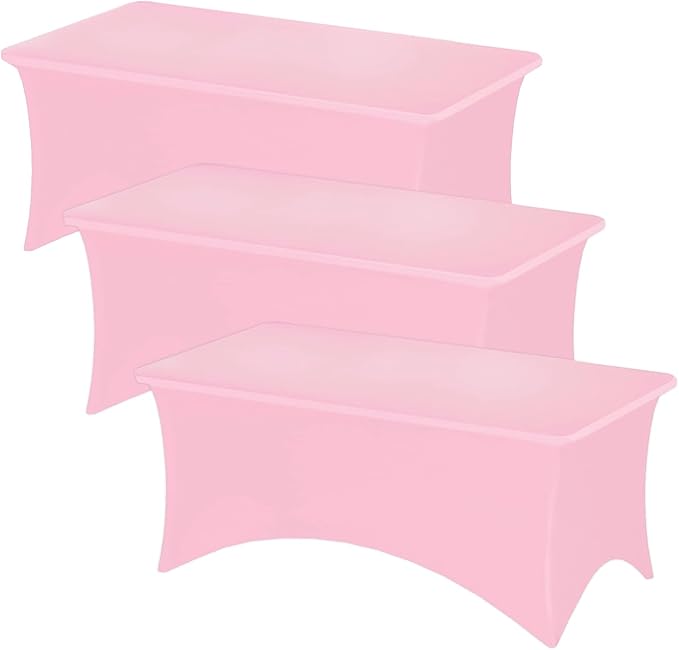 Fixwal 3 Pack Pink Table Cloths Rectangle 6FT, Tablecloths Rectangular Stretch Spandex Fitted Table Covers 6 FT for Valentine's Day, Parties, Banquet, Weddings, Buffet, Graduation Decorations