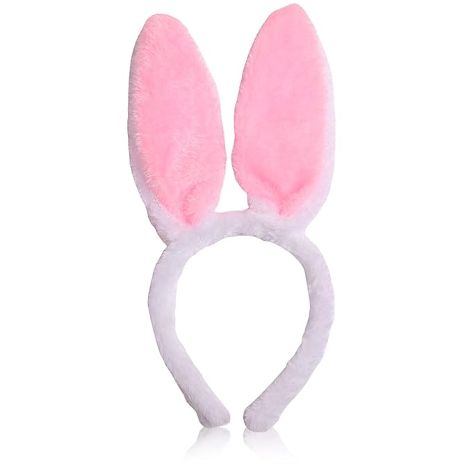 Bunny Headband Easter Hair Bands for Women Girls Kids, Pink Cute Plush Rabbit Ears Hair Accessories Non Slip Headbands Easter Day Party Decoration Supplies