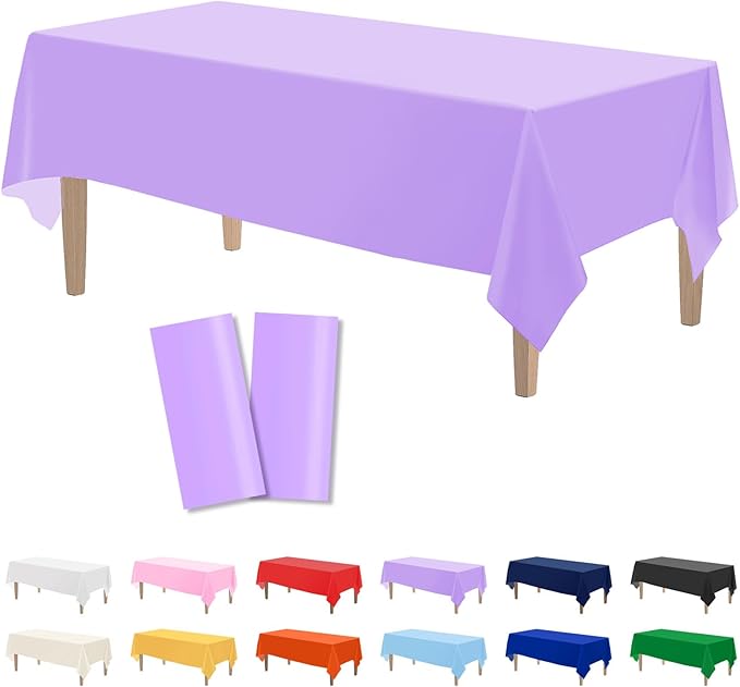 Kopokita 2PCS Light Purple Plastic Tablecloths 54 x 108 Inch, Disposable Table Cloths Rectangle Party Table Covers