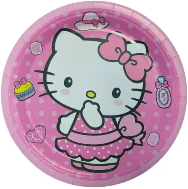 41 pcs Pink Cat Party Decoration Hello Cat Pink Kite Including 1pc Tablecover 20 pcs 7 inches Plates and 20 pcs 6.5 inches Napkins Cat Theme Birthday Party Decoration Favor Sets (Strawberry 41)