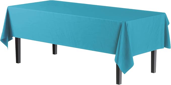 Exquisite Party Solids 6-Pack Premium Plastic Tablecloth 54in. x 108in. Rectangle Plastic Table Cover - Turquoise