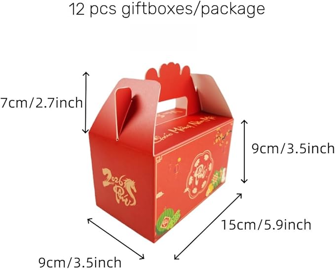 KYMY 2026 Vietnamese New Year Party Favor Boxes, 10PCS Tết Việt Nam Spring Festival Goodie Candy Treat Gift Holders, Zodiac Horse Treat Boxes for Asian Vietnam Lunar New Year Party Decorations
