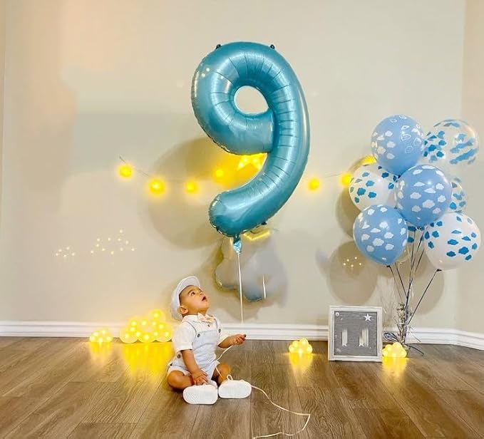 Blue-Green 9 Balloon Number, Big 40 Inch Happy 9 19 29 90 Birthday for Men And Women, Foil Balloons Decoratins for Wedding Anniversary, Single, New Year, Halloween Party Syupplies
