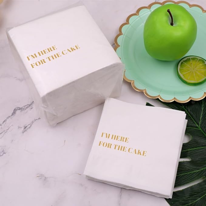 Funny Cocktail Napkins 100Pcs Funny Quotes Saying Disposable Paper Party Napkins 4.5 x 4.5 Two-ply (I'm Here for the Cake Napkins)
