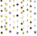 Gold Silver Glitter Star Garland Hanging Decorations, Streamer Bunting Banner Decorations,65 Feet, Twinkle Star Backdrop for Graduation, Birthday, Wedding, Christmas Party, New Year (Gold Silver)