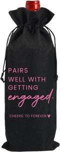 Engaged Gifts, Engagement Gifts for Couples Her, Engagement Party Decorations Gifts for Engaged Couple Wine Bag, Pairs Well with Getting Engaged Wine Bottle Bag（Black）