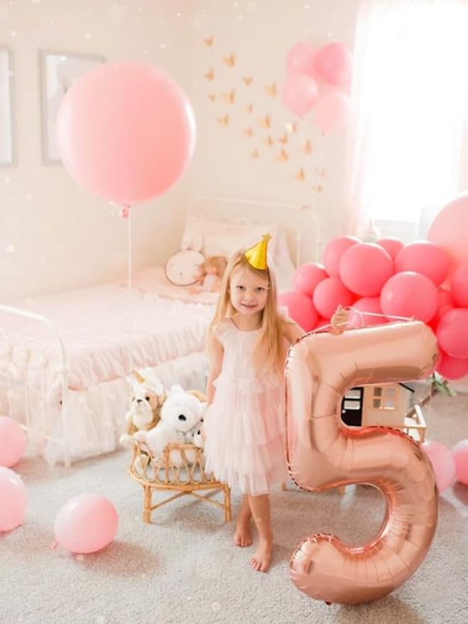 Balloon Numbers 40 Inch 5 Ballon for 5th Birthday Decorations, 15 25 35 50 Big Rose Gold Number Balloons for Wedding Photo Shoot Party Decor