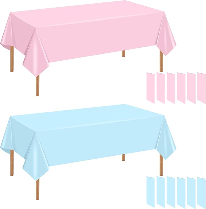 Mwellewm 12 Packs Gender Reveal Table Cloths, Disposable Plastic Pink and Blue Tablecloth Rectangle Pastel Table Covers Decoration for Boy or Girl Baby Shower Birthday Party Unicorn Princess Ice Cream