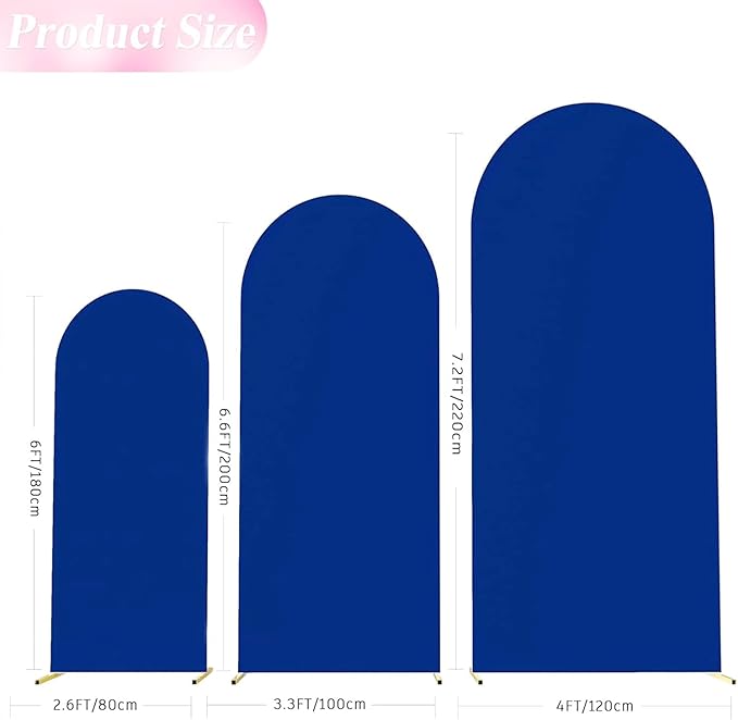 Wedding Arch Cover (7.2FT, 6.6FT, 6FT) Set of 3 Arch Backdrop Spandex Cover for Birthday Party Baby Shower Ceremony Banquet Decoration (Royal Blue, 7.2FT,6.6FT,6FT)