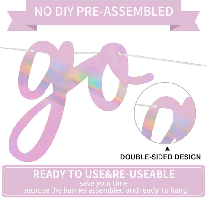 BEISHIDA Go Shawty It's Your Birthday Banner NO DIY Hip Hop Theme Happy Birthday Banner Pre-Strung Rap Theme Happy Birthday Sign for Man Women birthday Party Supply Double-Sided Rainbow Pink