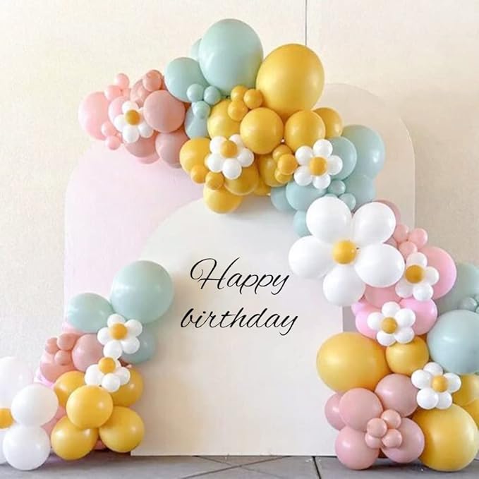Daisy Balloon Garland Arch Kit,Retro Yellow Pink Green Hippie Boho Balloons Garland Daisy Flower Balloons For Birthday Baby Shower Bridal Wedding Groovy Daisy Party Decorations