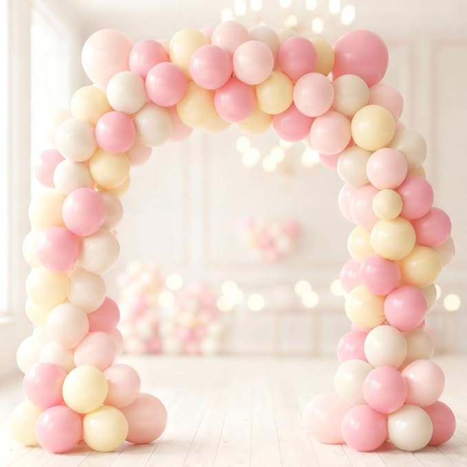 Pink and Yellow Balloons, 60Pcs 12 Inch Pastel Pink Light Pink Yellow Sand White Balloons for Baby Shower Bridal Shower Anniversary Wedding Bee Bear Themed Birthday Party Decorations