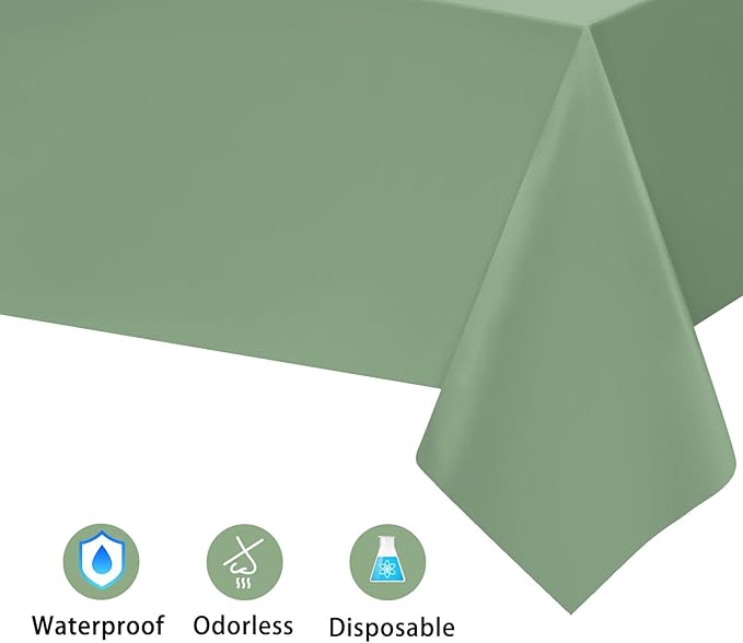 Kopokita 6PCS Sage Green Plastic Tablecloths 54 x 108 Inch, Disposable Table Cloths Rectangle Party Table Covers