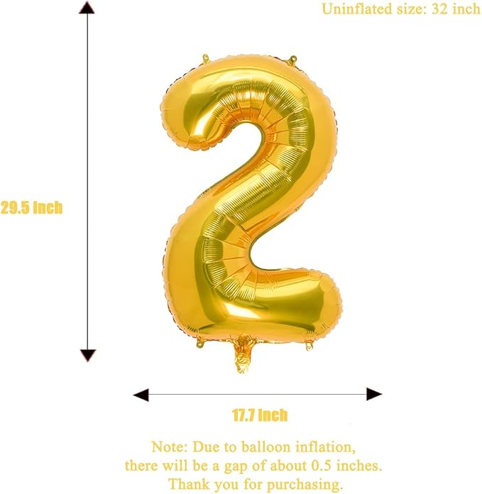 32 Inch Gold Number 2 Balloons Foil Ballon Digital Birthday Party Decoration Supplies (Gold Number 2 Balloon)