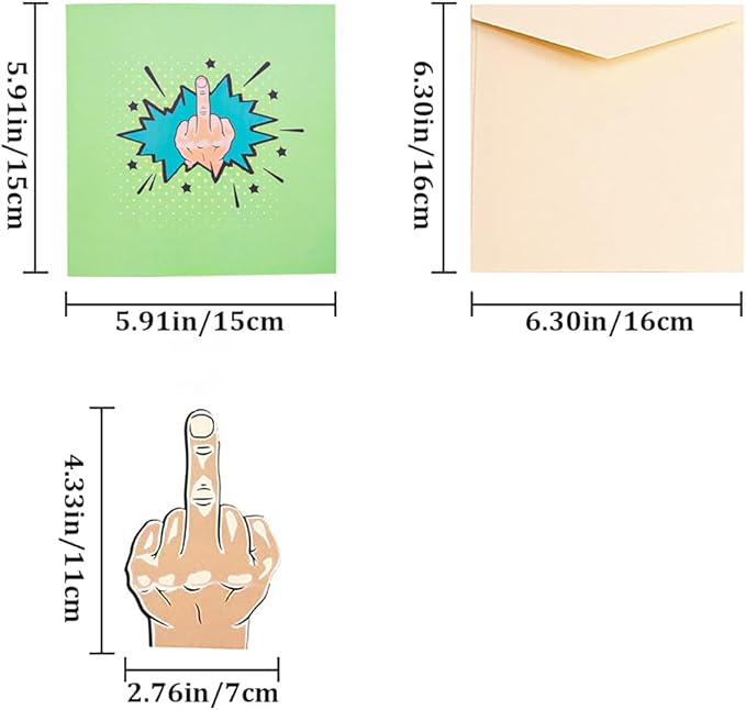 Funny 3D Middle Finger Pop Up Card, Naught Joking Greeting Card- Prank Gift, Gag Gift, Offensive Humor, for Friend, Birthday, Just Because, Get Well Soon