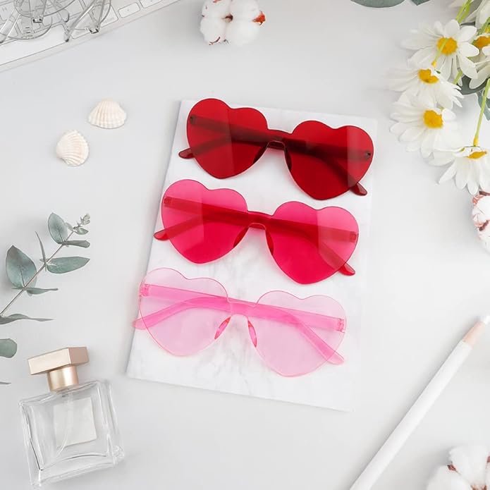 Valentines Day Heart Sunglasses, Heart Shaped Sunglasses, Rimless Sun-glasses, Red Pink Colored Glasses, Heart Glasses, Heart Sunglasses for Women, Party Glasses, Valentines Day Decorations