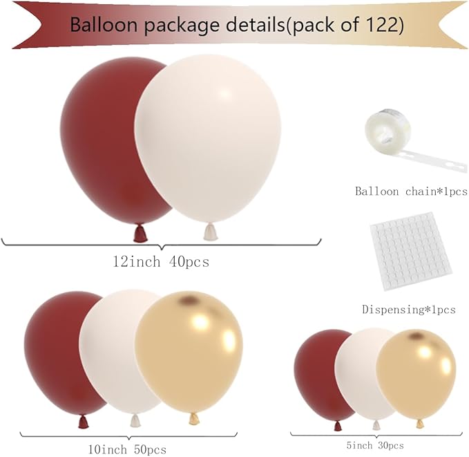 Burgundy Balloon Arch Garland Kit, 122PCS Wine Red Iovry White Metallic Gold Sand White Burgundy Balloons for Wedding Bridal Shower Birthday Wine Anniversary Engagement Graduation Party Decorations