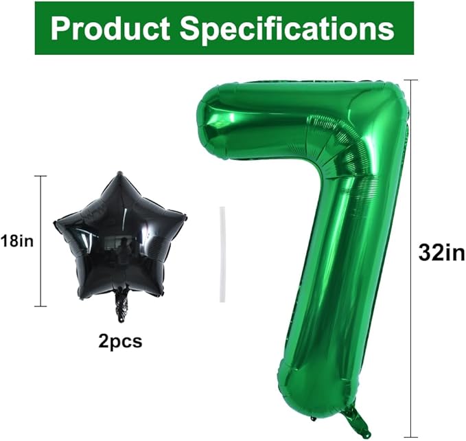 TONIFUL 32 Inch Soccer Balloons Set 7th Birthday Decoration Green Number 7 Foil Soccer Balloon Black Star Balloons for Children's Boys Birthday Party Football Themed Party Supplies