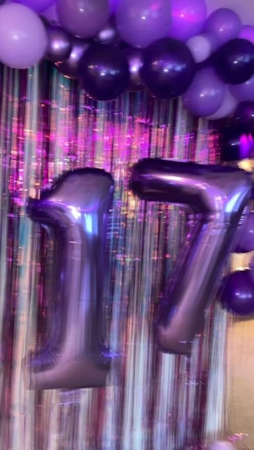 Purple Number 7 Birthday Balloon 40 Inch, Digital Balloons for 7 17 27 70 77 Party Celebration Decorations Supplies, Mylar Foil Numbers Balloon for Seven Wedding Anniversary
