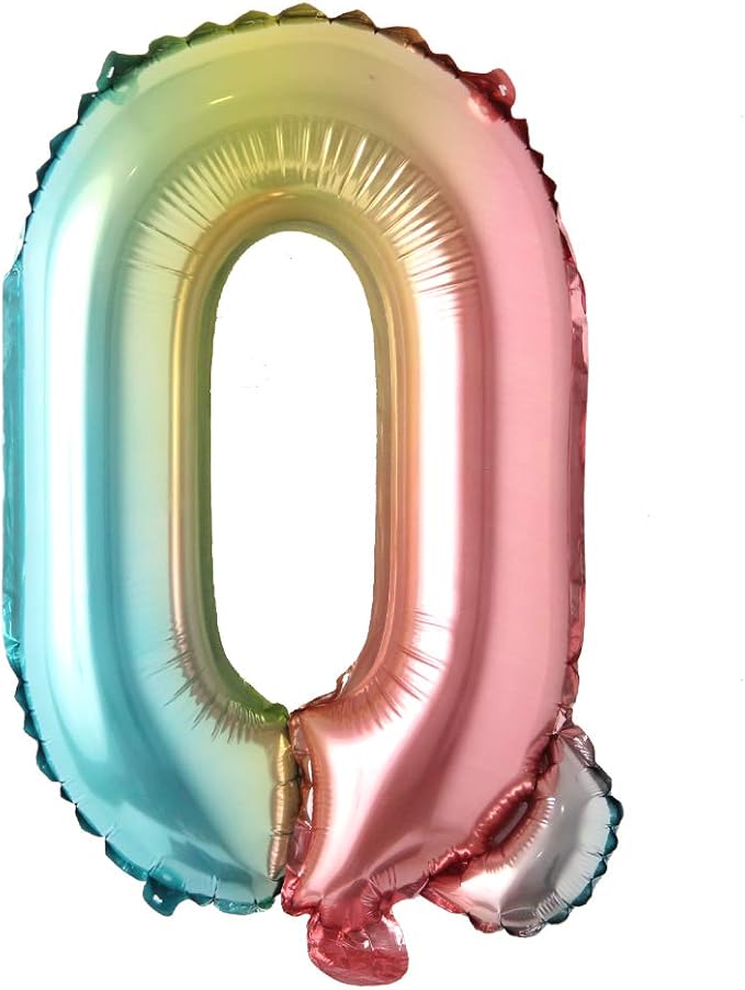 16 inch gradient rainbow Letter number balloons unicorn party foil balloon baby shower 1 birthday party decorations kids numbers Air ball (16 Inch Rainbow Q)