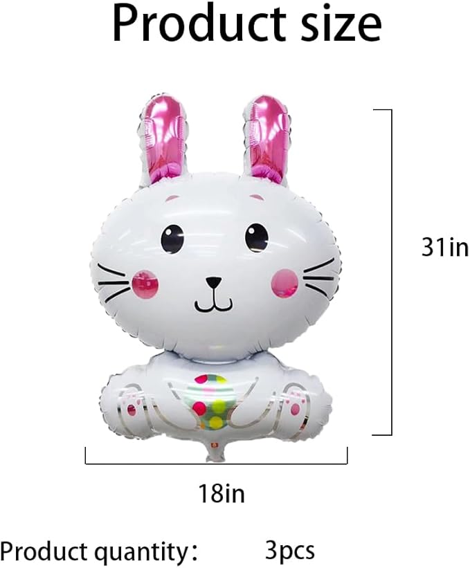 Bunny Balloons Easter Balloons Rabbit Foil Balloon for Easter Party Decorations Themed Party Shower Bunny Birthday Party Decorations Decor Supplies Party Balloon Set 3pcs