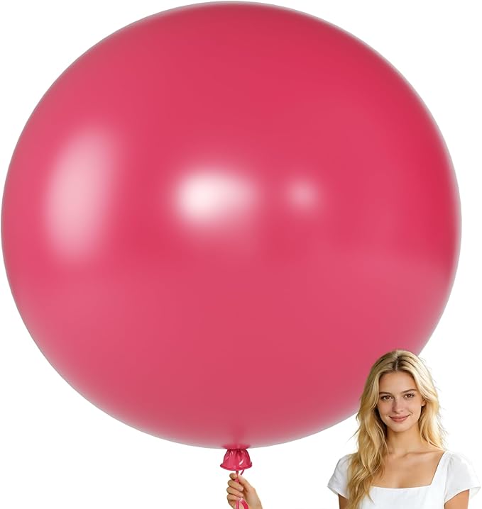 KALOR Retro Hot Pink Giant Balloons 36 Inch Large Latex Balloons, 4 Pack Jumbo Round Helium Balloon for Birthday Bridal Shower Wedding Baby Shower Party Decorations