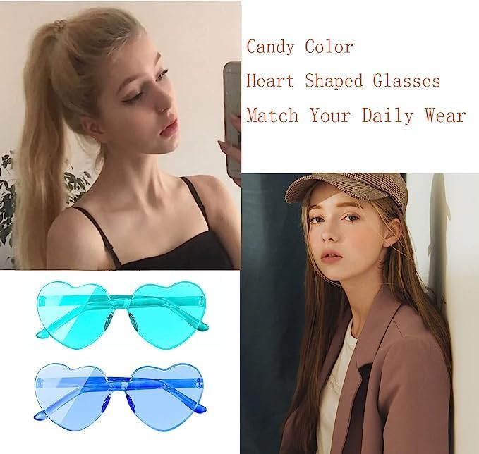 AEAHALY Heart Sunglasses for Women and Men Rimless Heart Shaped Sunglasses Bachelorette Bride Party Accessories