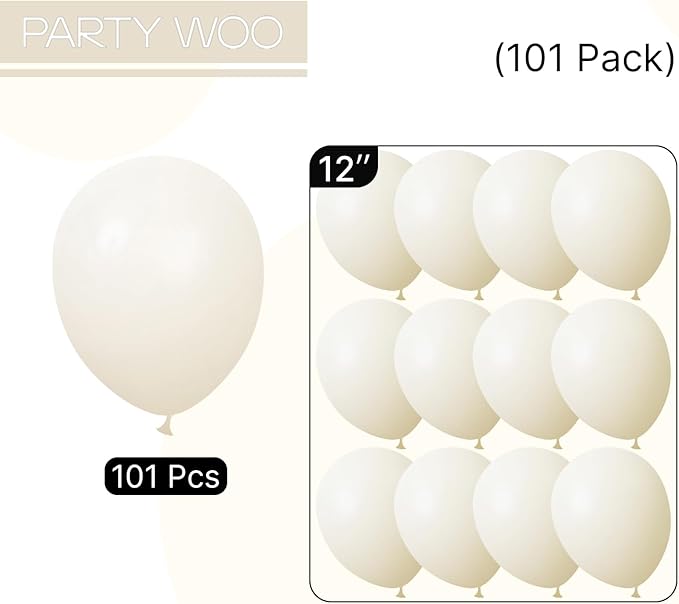 PartyWoo Beige Balloons 101pcs 12 Inch Cream Ivory White Balloons for Wedding Baby Shower Birthday Bridal Shower Graduation Engagement Easter Anniversary Tea Boho Party Decorations White-Q08
