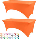 Table Covers for 6 Foot Tables, 2 Pack Orange Washable and Wrinkle Resistant Stretch Tablecloths Rectangle 6ft for Events, Wedding, Banquets, Parties