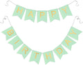 Green Happy Birthday Banner - Mint Green Hanging Backdrop Sign with Gold Letters, Happy Birthday Sign Bunting Decorations for Women men Kids Baby Shower Party Supplies (13pcs)