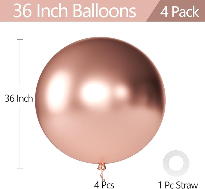 KALOR Metallic Rose Gold Giant Balloons 36 Inch Large Latex Balloons, 4 Pack Jumbo Round Helium Balloon for Birthday Bridal Shower Wedding Baby Shower Party Decorations