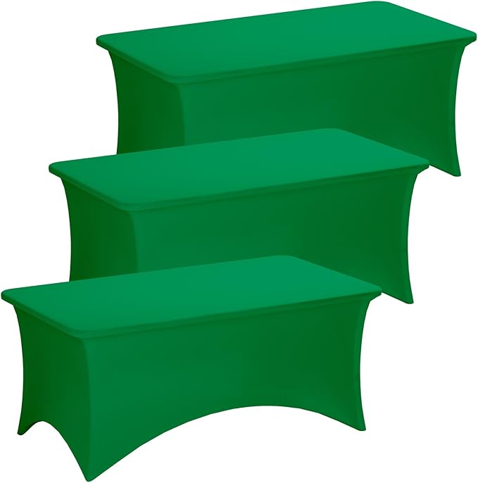 Fixwal 3 Pack Green Table Cloth for 6 Foot Rectangle Tables,Rectangular Tablecloths Stretch Spandex Fitted Table Covers 6 Ft for Parties, Trade Shows, Banquet, Buffet