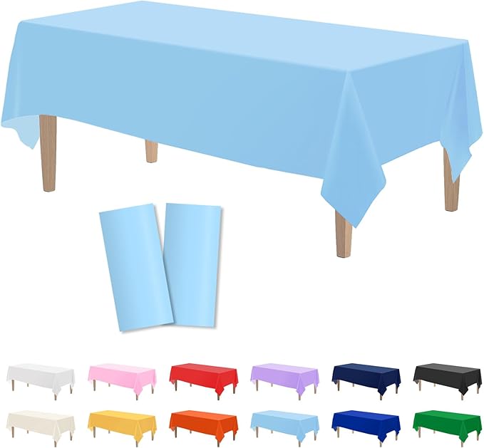 Kopokita 2PCS Light Blue Plastic Tablecloths 54 x 108 Inch, Disposable Table Cloths Rectangle Party Table Covers