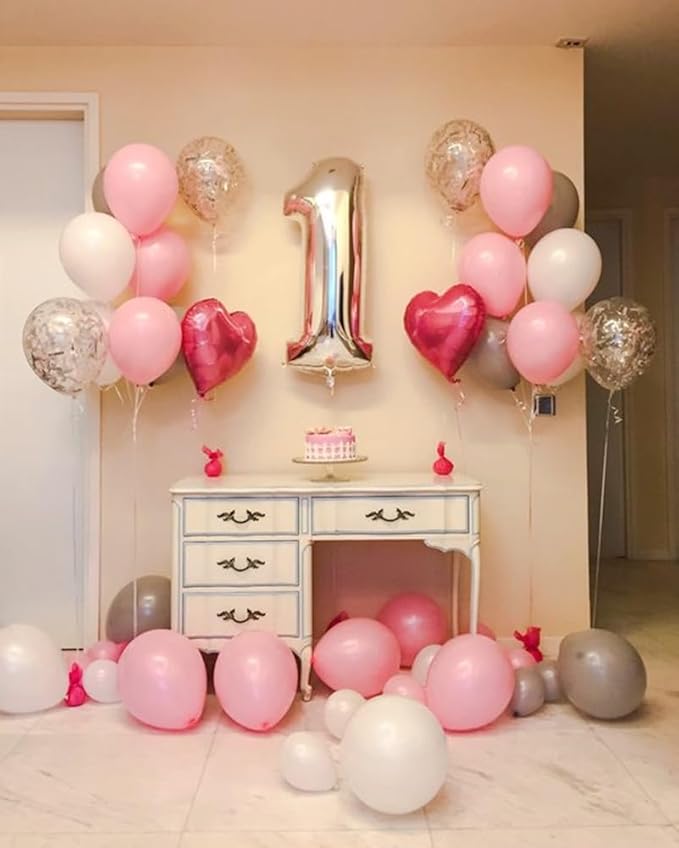 Number Balloons 1, 40 Inch One Balloons for 1st Birthday Girl Boy 1 11 21 Party Decorations Baby Shower Photo Shoot, Silver 1 Balloon