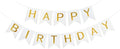 Happy Birthday Banner With Shiny Gold Letters, Swallowtail Design Hanging Signs Party Decorations (White)
