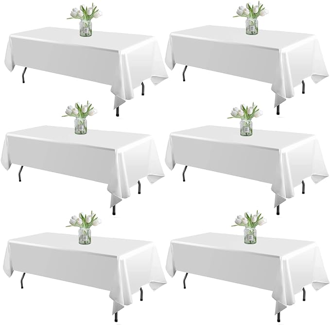 WIGENIUS 6 Pack White Table Cloth Rectangle Tablecloths 60X84 Inch,Polyester Tablecloth for 4 Foot Rectangle Tables,Wrinkle Resistant Washable Fabric Table Covers for Party,Wedding Banquet