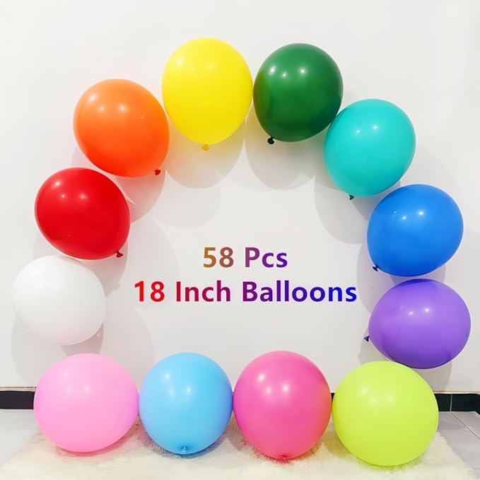 58 Pack Rainbow Balloons 18 Inch Assorted Colors Latex Multicolor Balloon 12 Kinds Colorful Large Balloons for Birthday Wedding Baby Shower Anniversaries Store Party Decorations