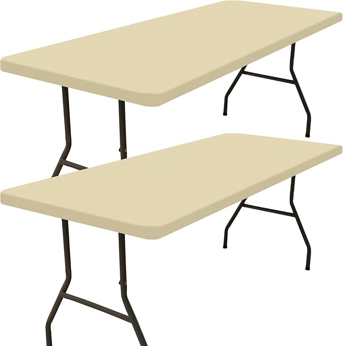 Smiry 2 Pack Rectangle Picnic Table Cloth, Waterproof Elastic Fitted Tablecloths, Washable Polyester Rectangular Patio Table Cover for Camping, Indoor and Outdoor (Champagne, 30"x96")