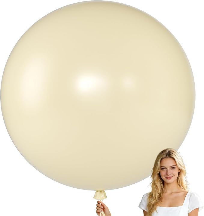 KALOR Warm Ivory Giant Balloons 36 Inch Large Latex Balloons, 4 Pack Jumbo Round Helium Balloon for Birthday Bridal Shower Wedding Baby Shower Party Decorations