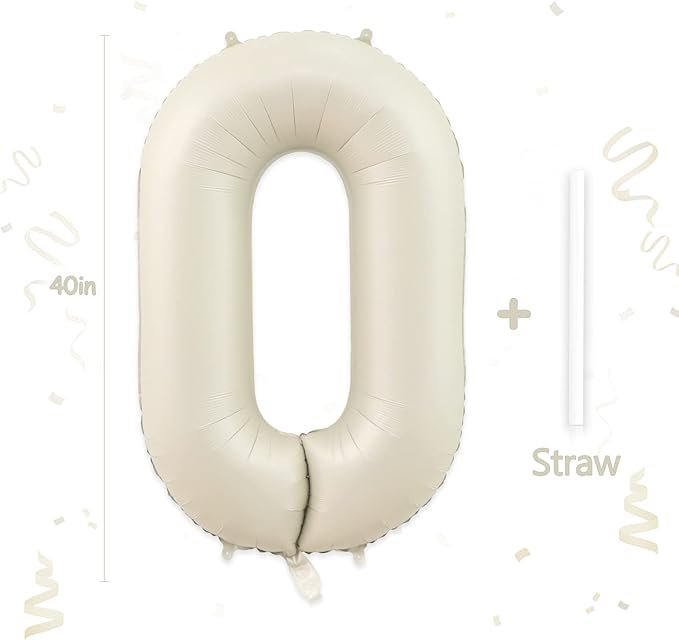 0 Number Balloon, Number Balloons 40 Inch, Sand White Large Big Foil Number Balloons for Birthday Party Graduation Wedding Anniversary Baby Shower Bachelorette Decoration Supplies