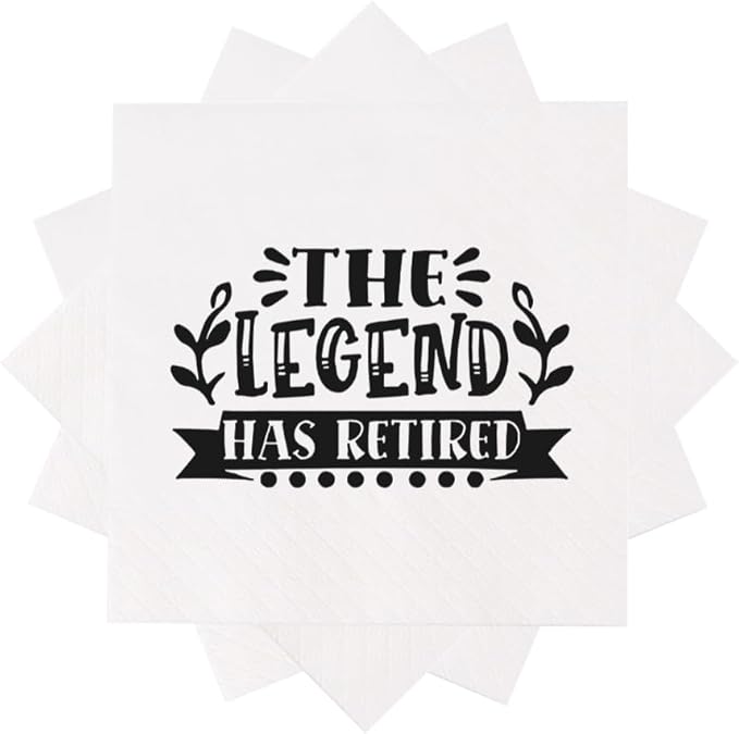 Retirement Cocktail Napkins Party Napkins Beverage Napkins Bar Napkins Disposable Paper Novelty Humorous Gag Gift 100Pcs 4.5 x 4.5 19-ply (The Legend Has Retired)