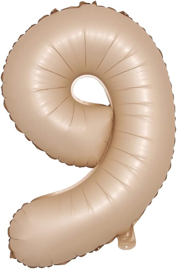40 inch Caramel Cream Color Number Balloons 0-9 Large Digital Foil Helium Brown Beige Balloon Happy Birthday Party Decoration (40 inch Caramel 9)