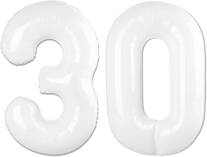 White Number 30 Balloon 40 inch, Translucent 30 Number Balloons, 30th White Birthday Decorations for Women Men, 30 Year Old Party Supplies