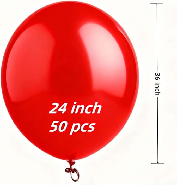 50 Pack Red Balloons 24 Inch Red Latex Party Balloon for Wedding, Birthday, Baby Shower and More