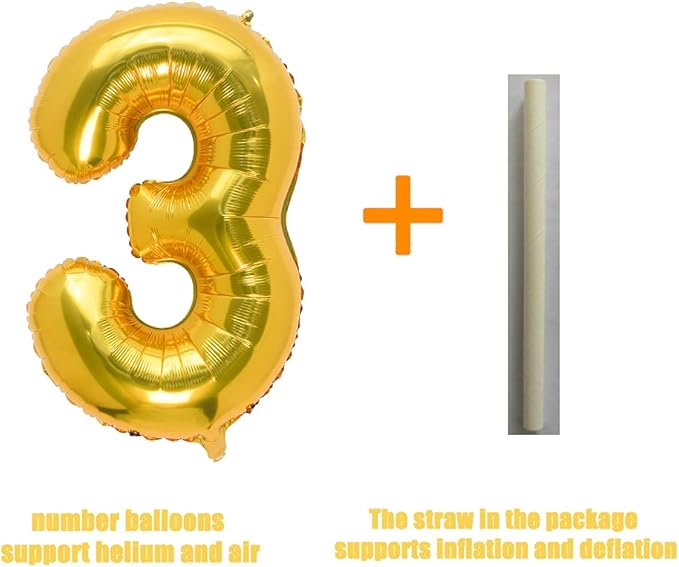 32 Inch Gold Number 3 Balloons Foil Ballon Digital Birthday Party Decoration Supplies (Gold Number 3 Balloon)