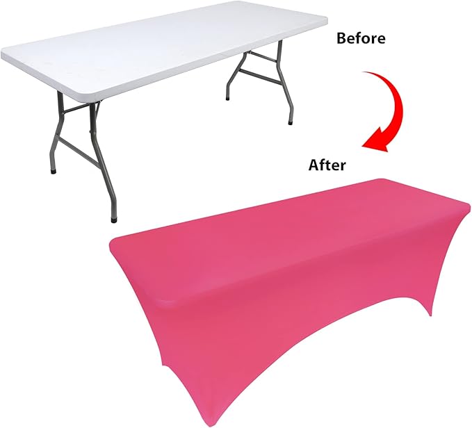 4ft Table Cover Fitted, Fuchsia Spandex Table Covers, Washable and Wrinkle Resistant Stretch Tablecloths Rectangle for Events, Wedding, Banquets, Parties