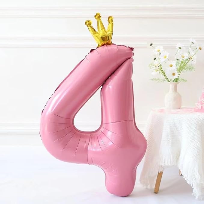 40 inch Pink Number 4 Balloon with Crown, Pink Crown Balloons 0-9 for 4th Birthday Party Anniversary Decorations Supplies