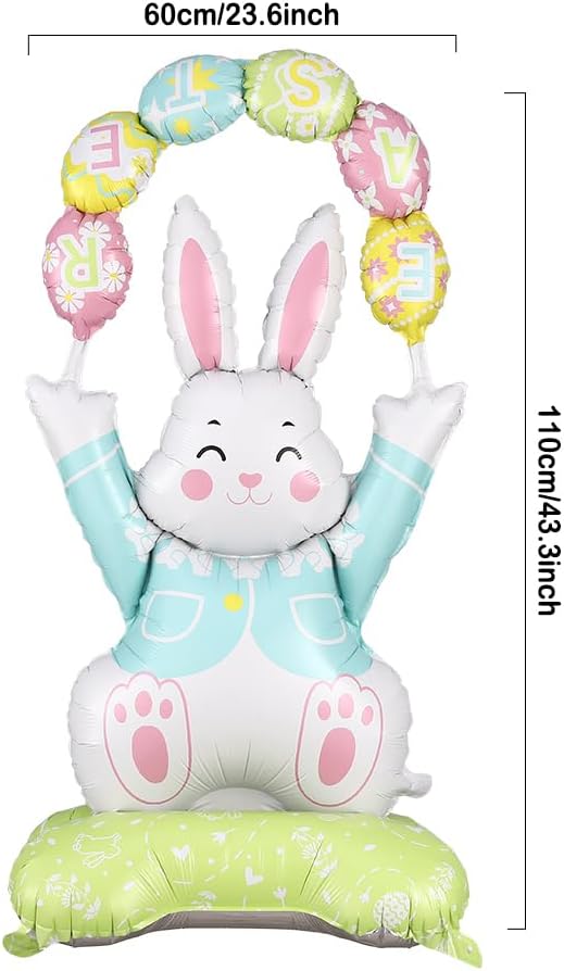 PageebO Easter Party Decorations,10pcs Standing Bunny Carrot Flower Basket Egg Pastel Garland Foil Balloons for outdoor Easter Decorations Baby Shower Fairy Birthday Decor Happy Easter Party Favors