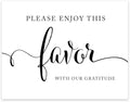 Andaz Press Wedding Party Signs, Formal Black and White, 8.5-inch x 11-inch, Please Enjoy This Favor With Our Gratitude Party Favors and Gifts Sign, 1-Pack, Reception Table Sign,