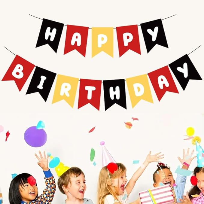 ZHENGYE Happy Birthday Banner Sign Party Decoration for Kids Girls Adult Birthday Party Decorations Supplies(Black Red)